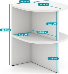 Félkör alakú kisasztal nyitott polcokkal