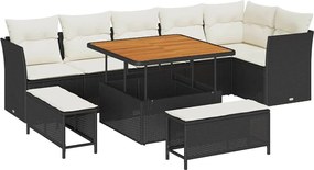 vidaXL Kerti Kanapé Szett 9 pcs Fekete polirattan
