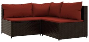 3 részes barna polyrattan kerti ülőgarnitúra párnával