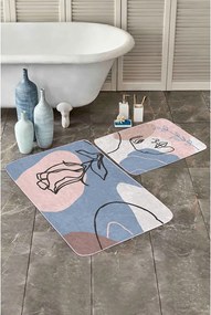 Kék-rózsaszín bársony fürdőszobai kilépő szett 2 db-os 60x100 cm Abstract Faces – Mila Home