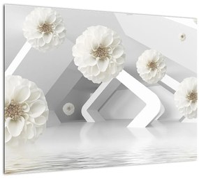 Absztrakt kép fehér virágokkal (üvegen) (70x50 cm)