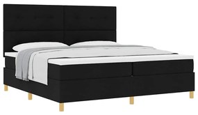 Boxrugós ágy fejtámlával Fekete 200 x 200 cm szövet