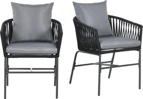 Outsunny 2 darabos Kerti Szék Párnákkal Boho Stílusú Kültéri Bútor Készlet, Fém Váz, 57 x 60 x 71 cm, Fekete | Aosom