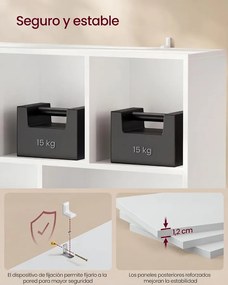 VASAGLE 8 rekeszes könyvespolc, 24 × 90 × 107,5 cm, felhőfehér