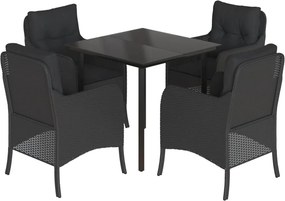 vidaXL 5 részes fekete polyrattan kerti étkezőgarnitúra párnákkal