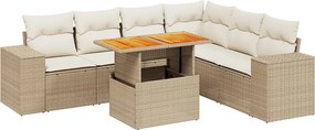 vidaXL 7 részes bézs polyrattan kerti ülőgarnitúra párnákkal