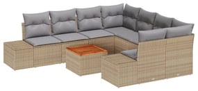 9 darabos kerti kanapé szett párnákkal, bézs poli rattan, akác