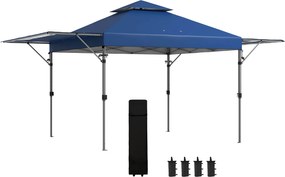Outsunny Összecsukható Pop-Up Kert Pavilon 5 x 3m, Oxford Szövet 2 Állítható Fallal, Könnyen Összeszerelhető, Kerekes Szállító Táskával, Kék | Aosom