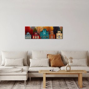 Kép - Festett őszi város (órával) (90x30 cm)