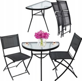 Erkély Bútor Kert Terasz Asztal Szett 2 Szék Összecsukható fekete asztal