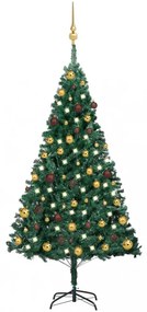 Zöld PVC műkarácsonyfa LED-ekkel és gömbszettel 150 cm