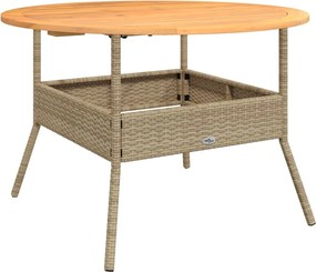 vidaXL bézs polyrattan kerti asztal akácfa lappal Ø110 x 71 cm