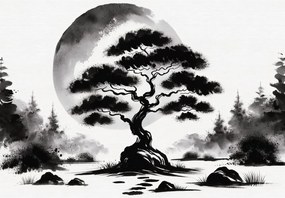 Fotótapéta - Fekete-fehér bonsai (147x102 cm)