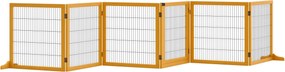 PawHut Állítható Kutyabiztosító Ajtó Barriér Lábakkal 432 x 70 cm Fa Kutyabiztosító Rács Összecsukható Lépcsőhöz, Ajtókhoz, Folyosókhoz, 6 Panel, Sárg