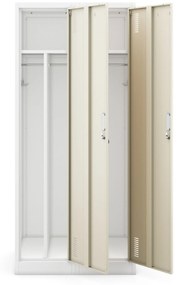 Pléh öltözőszekrény talpazaton, négymodulos, polcokkal, KACPER II, 800 x 1800 x 500 mm, Eco Design: fehér/ sonoma tölgy