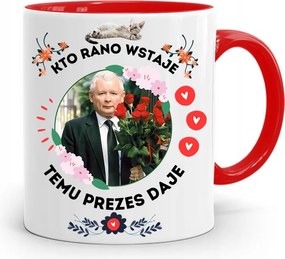 Piros Vicces Bögre Jaroslaw Kaczynski fényképes nyomattal