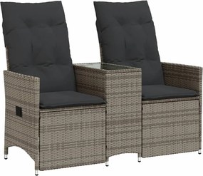 vidaXL 2 személyes szürke polyrattan dönthető kerti kanapé asztallal