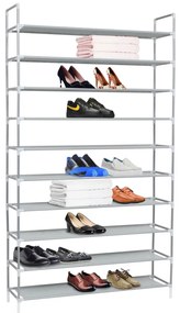 10 polcos ezüstszínű fém/nemszőtt kelme cipőtartó