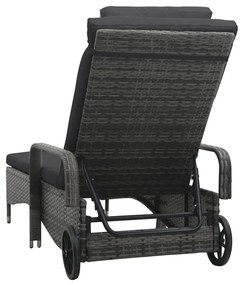 Szürke polyrattan napozóágy kerekekkel