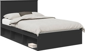 vidaXL Ágykeret fejtámlával Fekete 120 x 190 cm Tömör fenyőfa