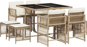 vidaXL 9 részes bézs polyrattan kerti étkezőgarnitúra párnákkal