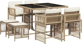 vidaXL 9 részes bézs polyrattan kerti étkezőgarnitúra párnákkal