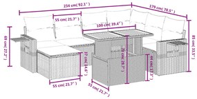 8 részes szürke polyrattan kerti ülőgarnitúra párnákkal