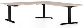 OfficeTech Angle állítható magasságú asztal, 180 + 120 cm, fekete alap, tölgy