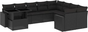 vidaXL 10 részes fekete polyrattan kerti ülőgarnitúra párnákkal