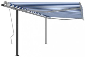 Kék és fehér automata napellenző póznákkal 4,5 x 3,5 m