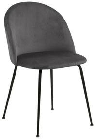 Louise design szék, sötétszürke bársony, fekete fém láb