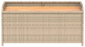 Bézs polyrattan és akácfa tárolópad 100 x 50 x 52 cm