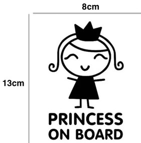 Autó matrica "Princess on board 3 - fehér" 8x13cm