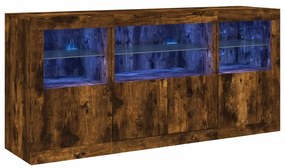 füstös tölgy színű tálalószekrény LED-ekkel 142,5 x 37 x 67 cm