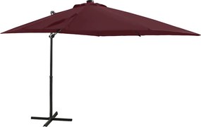 vidaXL bordó konzolos napernyő rúddal és LED-fényekkel 250 cm