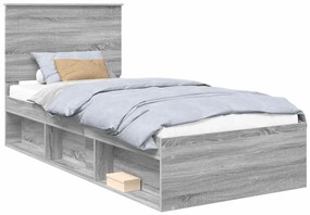 vidaXL Ágykeret fejtámlával Szürke Sonoma 100 x 200 cm Tömör fenyőfa