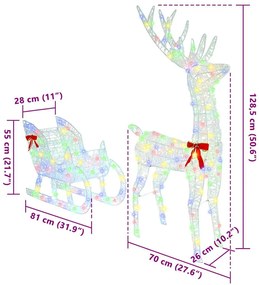 Rénszarvas húzta szán színes 70 x 26 x 128,5 cm Akril