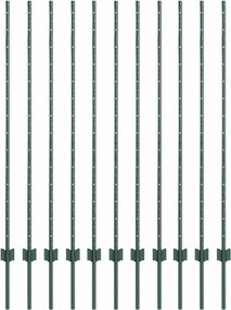 vidaXL Kerítésoszlop 11 pcs Zöld 140 cm Acél