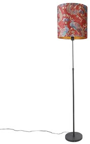 Állólámpa fekete lámpabúrával, páva mintával, piros, 40 cm - Parte