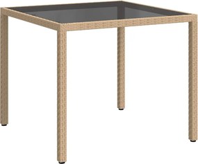 vidaXL bézs polyrattan és edzett üveg kerti asztal 90 x 90 x 75 cm