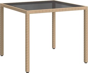 vidaXL bézs polyrattan és edzett üveg kerti asztal 90 x 90 x 75 cm