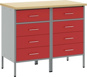 vidaXL Munkaszekrény fiókkal 2 pcs Piros és Szürke 100 x 55 x 85 cm