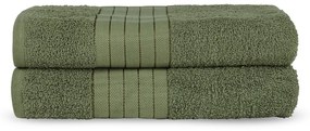 Sötétzöld frottír pamut fürdőlepedő szett 2 db-os 70x140 cm – Good Morning