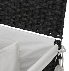 fekete rattan szennyeskosár kerekekkel 60x35x60,5 cm