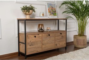 Natúr színű konzolasztal borovi fenyő dekorral 29,5x120 cm Solace – Kalune Design