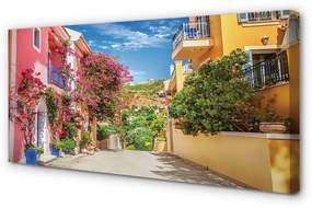 Canvas képek Görögország Flowers épületek up 100x50 cm