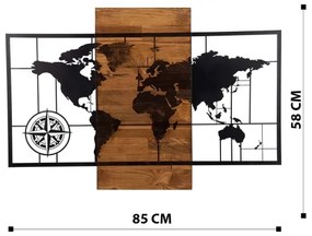 Fali dekoráció 58x85 cm fa/fém térkép