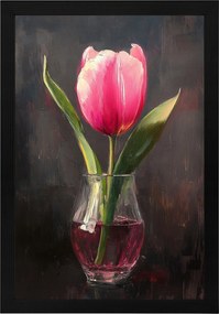 Poszter Keret Fa Olaj Dekoráció Természet Virág Rózsaszín Tulipán 40x60