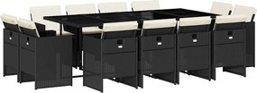 vidaXL 13 részes fekete polyrattan kerti ülőgarnitúra párnákkal