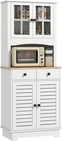 HOMCOM Magas Konyhai Szekrény, 2 Ajtós, Konyhai Buffetszekrény Állítható Polcokkal, Étkező Szekrény Konyhához és Étkezőhöz, 68 x 39,5 x 170 cm, Fehér